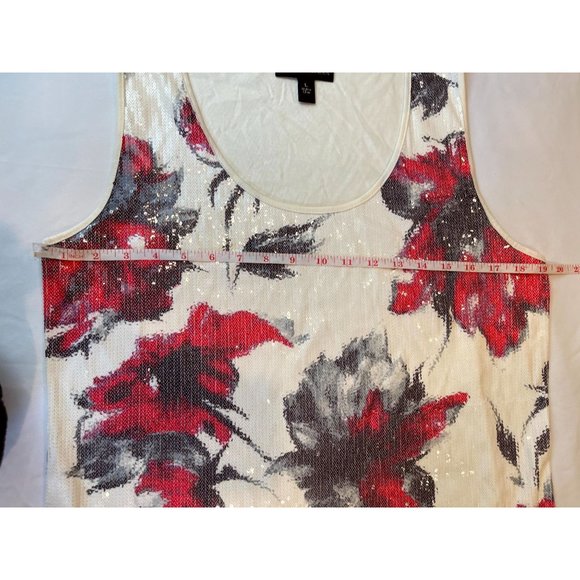Dana Buchman Women Floral Sleeveless Tank Top Sequin Cream Red Size Large - Picture 4 of 7